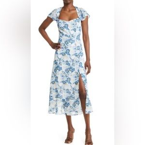 FLORET STUDIOS Floral Flutter Sleeve Sundress on White Blue Floral Small